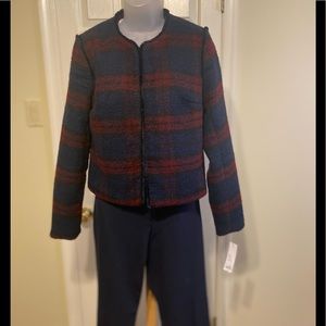 NWT Apt 9 - Lady navy & wine color large plaid woven dressy jacket, Size: S